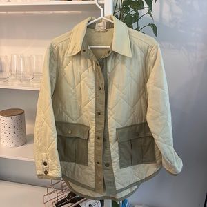 Light yellow and green quilted shacket